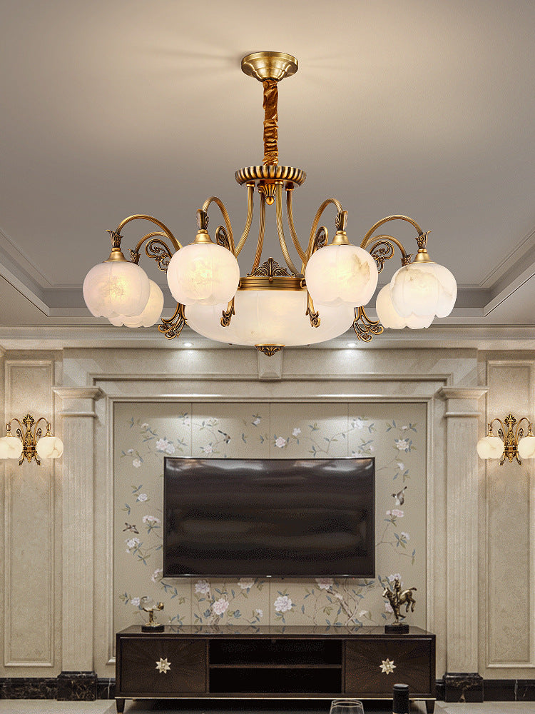 European Style Chandelier Living Room Retro All Copper Luxury