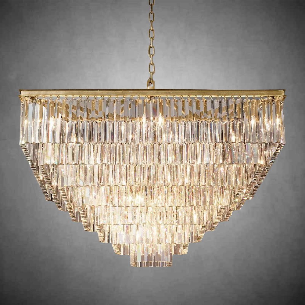 1920s Odaon Art Deco Square Chandelier 47"