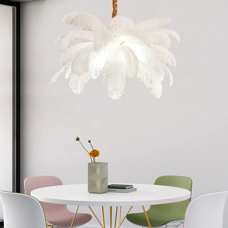 Art Deco Colorized Feather Brass Branch Chandelier - Ineffable Lighting
