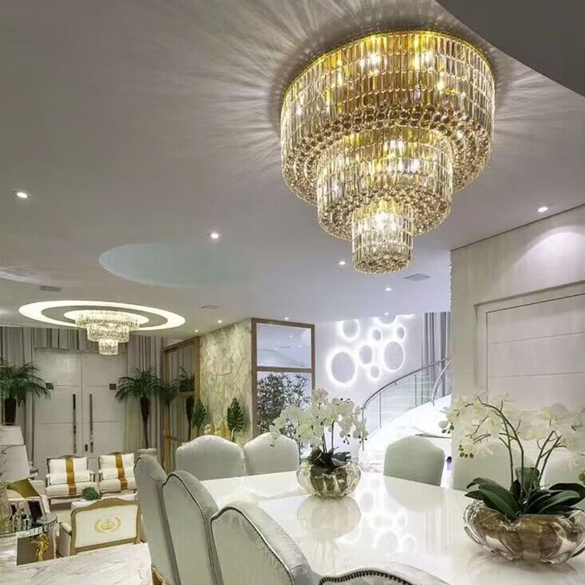 Olivialamps Modern Gold Round 3-tiered Flush Mount Crystal Chandelier For Living Room/Dining Room/Foyer