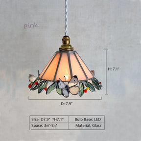 Light Pink: D7.9"*H7.1"  Japanese Designer, Tiffany, retro, colorful, glass, impressionism, butterfly, natural, pendant, chandelier, foyer, entryway, coffee table, Monet