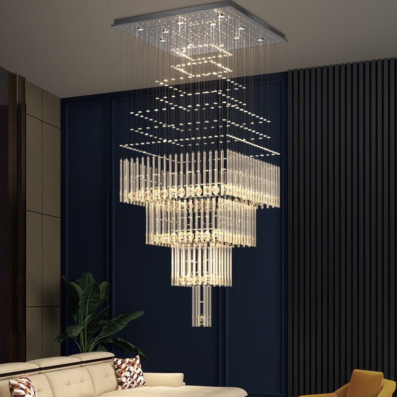 Olivialamps Luxury Crystal LED Ceiling Chandelier with Square Base for Staircase, Lobby