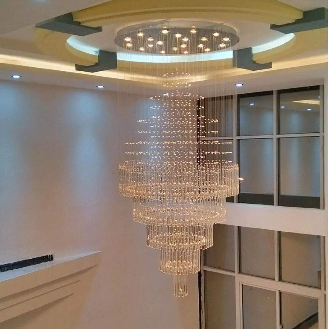 Olivia Lamps Large Multi Round Raindrop Crystal Chandelier Flush Mount Ceiling Light Fixture For Entryway/ Staircase/ Big Hallway/ Foyer
