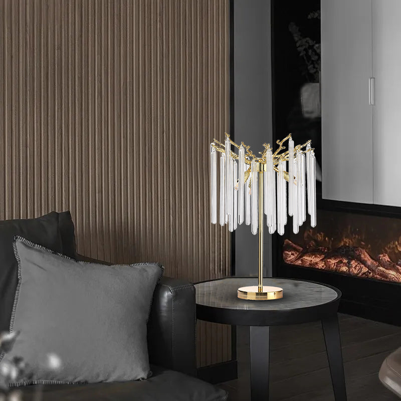 Urica Modern Long Crystal Table Lamp Over Bedroom Table - Ineffable Lighting