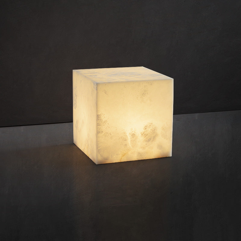 Alabaster Cubic Table Lamp For Bedroom - Ineffable Lighting