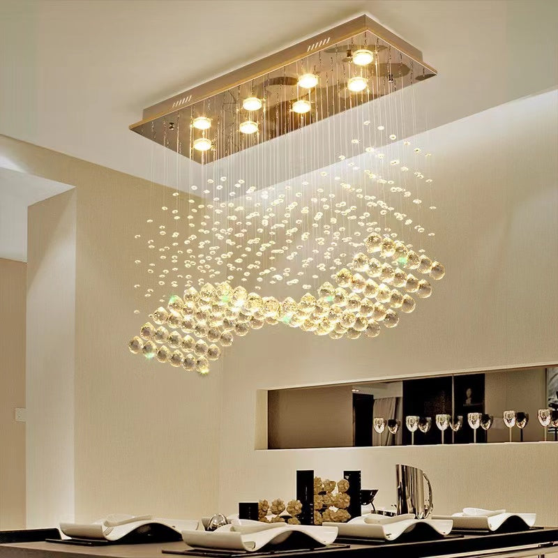 Olivialamps Creative Modern Rectangle Flush Mount Pendant Crystal Chandelier  for Dining Room/Living Room/