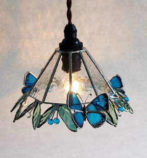 Olivialamps Tiffany Retro Colorful Glass Natural Butterfly Pendant Chandelier for Foyer/Bedside/Coffee Table