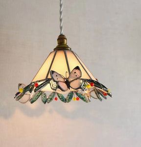 Olivialamps Tiffany Retro Colorful Glass Natural Butterfly Pendant Chandelier for Foyer/Bedside/Coffee Table