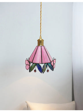 Olivia Lamps Art Colorful Glass Butterfly Pendant Tiffany Chandelier for Bedside/Kitchen Island/Entryway