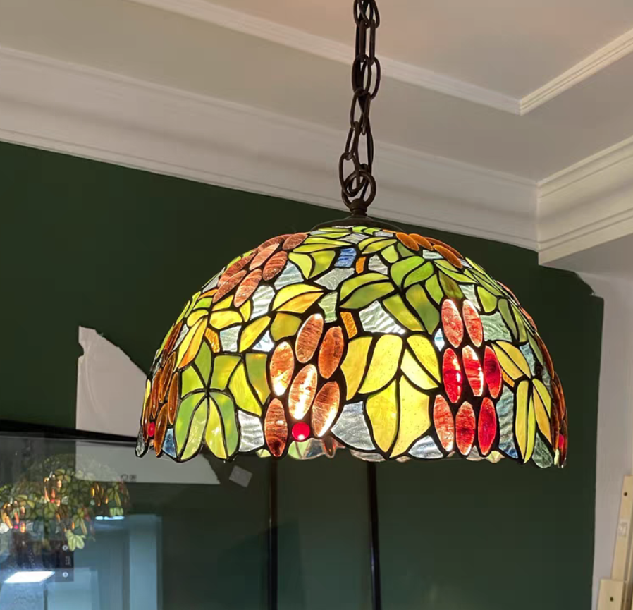 Olivialamps Tiffany Chandelier Grape Stained Glass Pendant Ceiling Light for Dining Room/Bar/Cafe