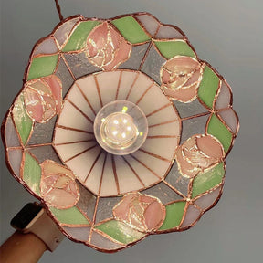 Olivialamps Tiffany Rose Flower Stained Glass Pendant Ceiling Light for Coffee Table/Bedside/Entrance