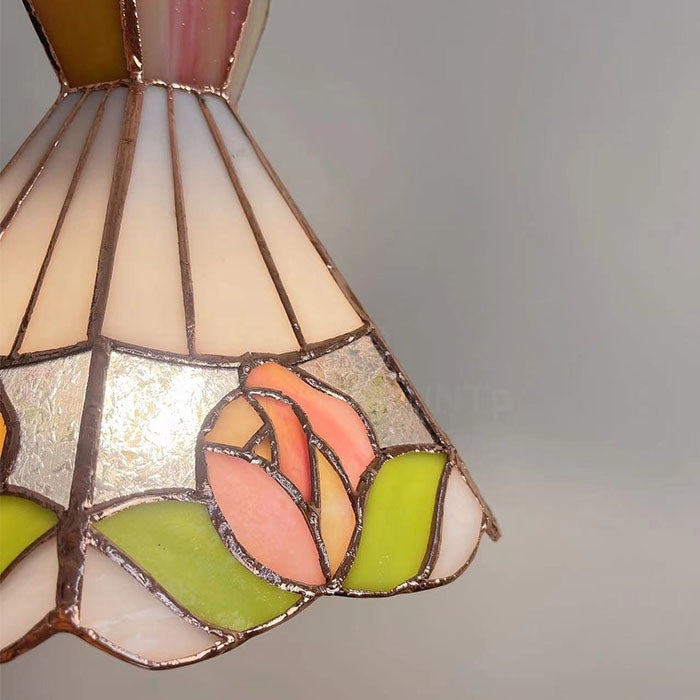 Olivialamps Tiffany Rose Flower Stained Glass Pendant Ceiling Light for Coffee Table/Bedside/Entrance