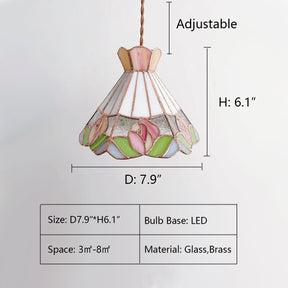 D7.9"*H6.1"  light colored, Tiffany Chandelier, rose stained, pendant light, colorful, antique, vintage, coffee table, bedside, entrance, hallway, foyer, kitchen island, small dining table