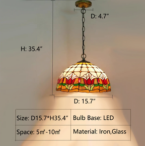 D15.7"*H35.4"  wine red, bright green, jade white, tiffany lamp shade, colorful, upside down umbrella, glass, pendant, entryway, foyer, bar, kitchen island 