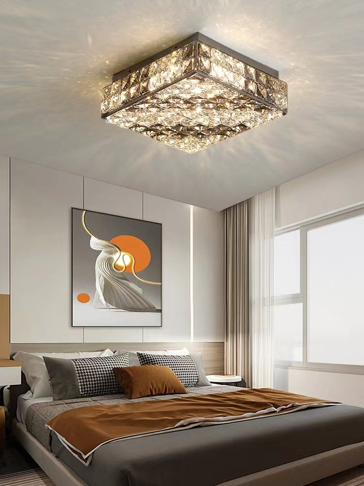 Olivialamps Modern Rectangle Crystal Flush Mount Chandelier for Living Room/Bedroom/Study