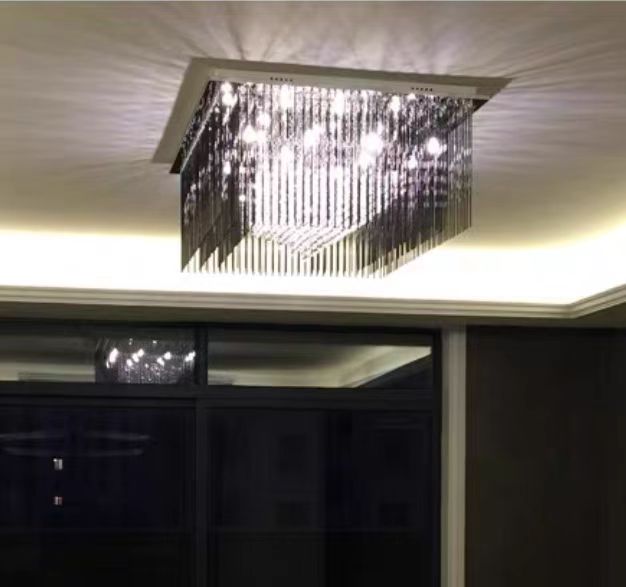 Olivialamps Modern Black Glass Tassel Crystal Pendant Flush Mount Chandelier for Living Room/Bedroom