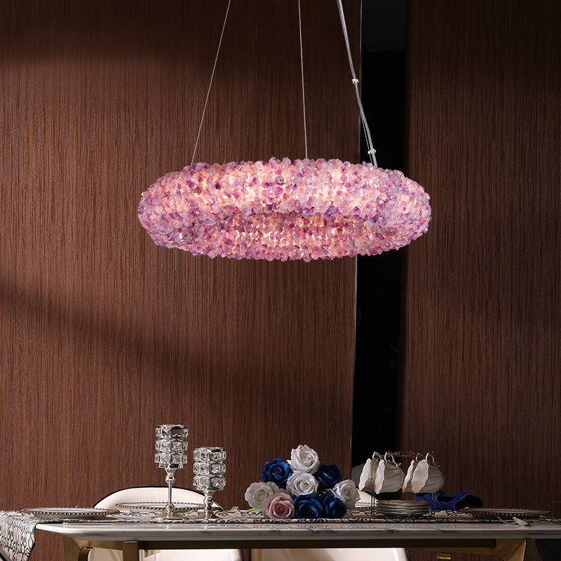 Derek Modern Pink Crystal Cluster Round Chandelier - Ineffable Lighting