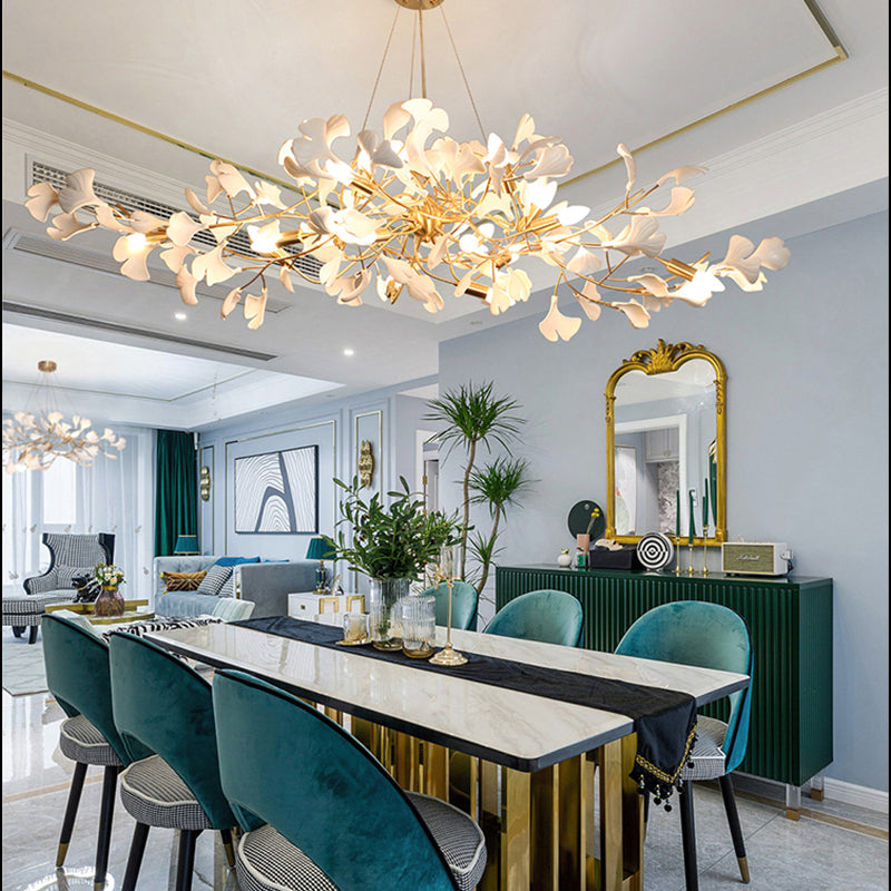 Ginkgo Ceramic Petal Modern Branch Chandelier For Living Room - Ineffable Lighting