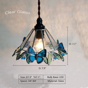 Clear Glass: D7.9"*H7.1"  Japanese Designer, Tiffany, retro, colorful, glass, impressionism, butterfly, natural, pendant, chandelier, foyer, entryway, coffee table, Monet