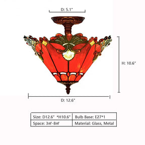 D12.6"*H10.6"  wine red, bright green, jade white, tiffany lamp shade, colorful, upside down umbrella, glass, pendant, entryway, foyer, bar, kitchen island