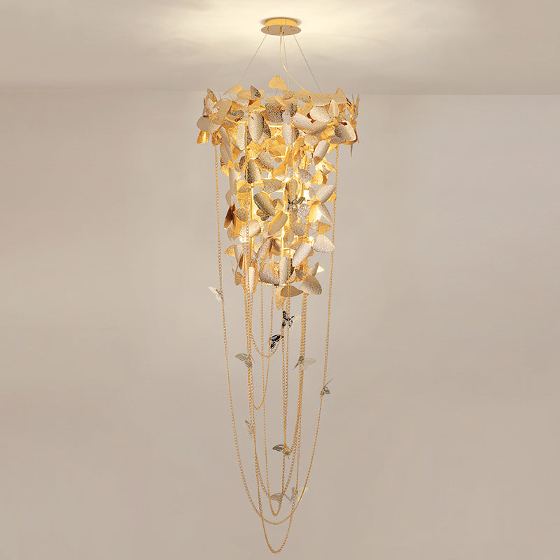 Della Modern Gold Leaf Staircase Chandelier - Ineffable Lighting