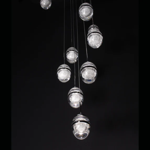 Olivia Lamps Flush Mount Extra Long Glass Bubble Pendant Chandelier for Foyer/Living Room/Stairs