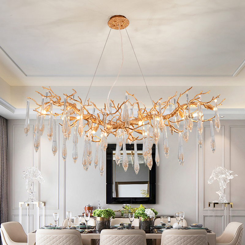 Agnes Brass Branch Crystal Chandelier For Dining Room - Ineffable Lighting
