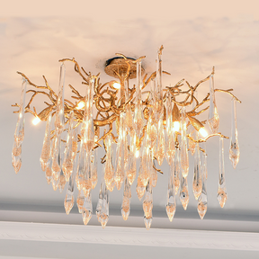 Agnes Brass Branch Crystal Ceiling Light - Ineffable Lighting