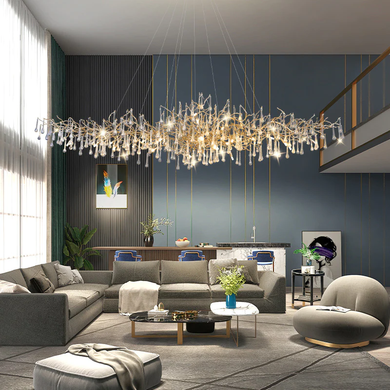 Crystal Large Brass Branch Chandelier For Living Room - Ineffable Lighting