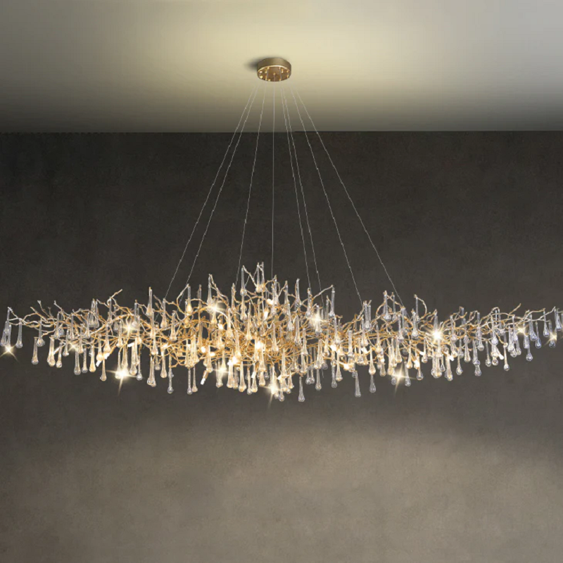 Crystal Large Brass Branch Chandelier For Living Room - Ineffable Lighting