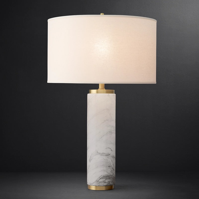 Cylindrical Marble Table Lamp With Shade - Ineffable Lighting