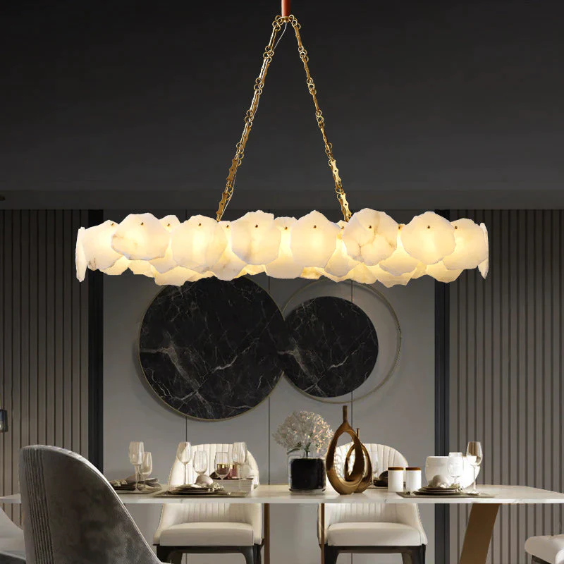 Modern Marble Linear Chandelier with Chain - Ineffable Lighting