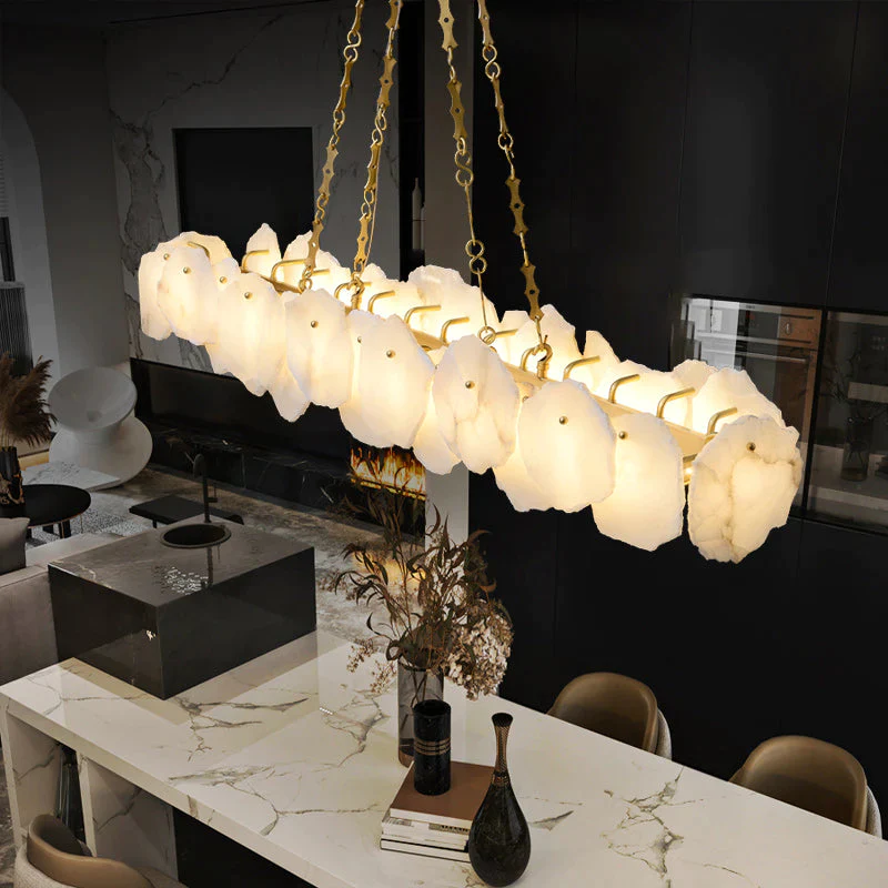 Modern Marble Linear Chandelier with Chain - Ineffable Lighting