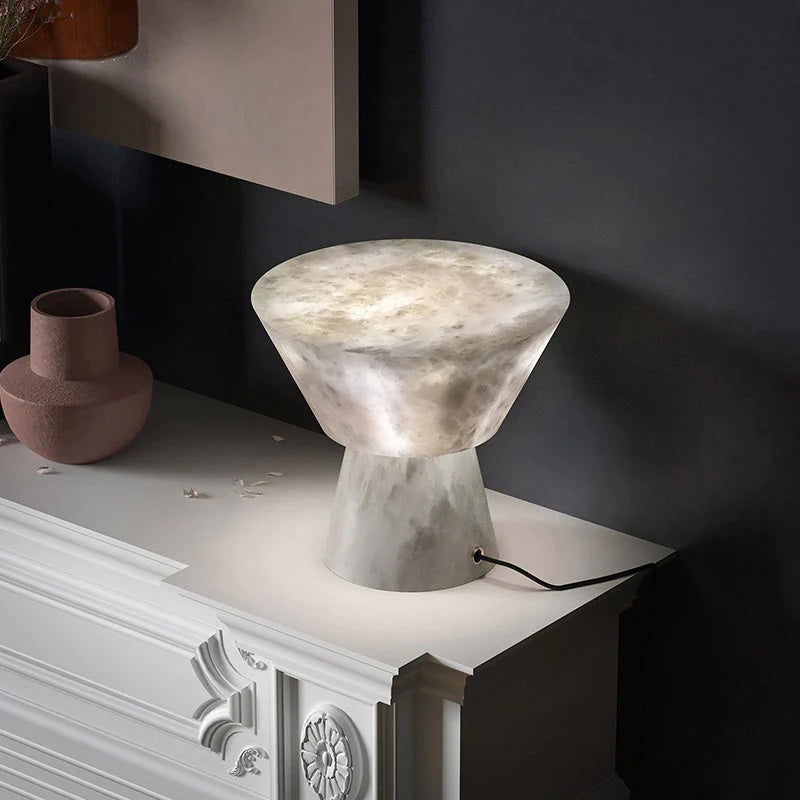 Virat Modern Grand Alabaster Bedroom Table Lamp - Ineffable Lighting