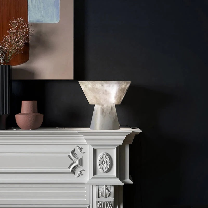 Virat Modern Grand Alabaster Bedroom Table Lamp - Ineffable Lighting