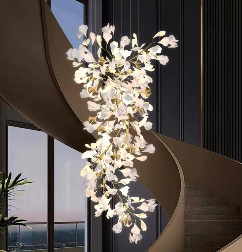 Modern Porcelain Ginkgo Branch Chandelier, Chandelier For Living Room