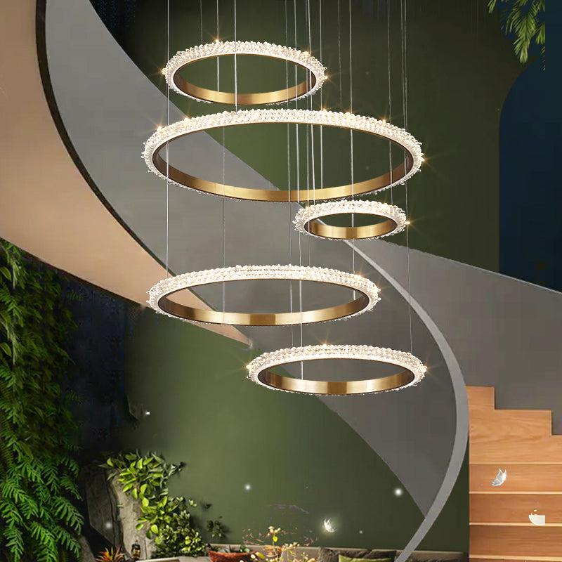 Primary Staircase K9 Crystal Ring Chandelier