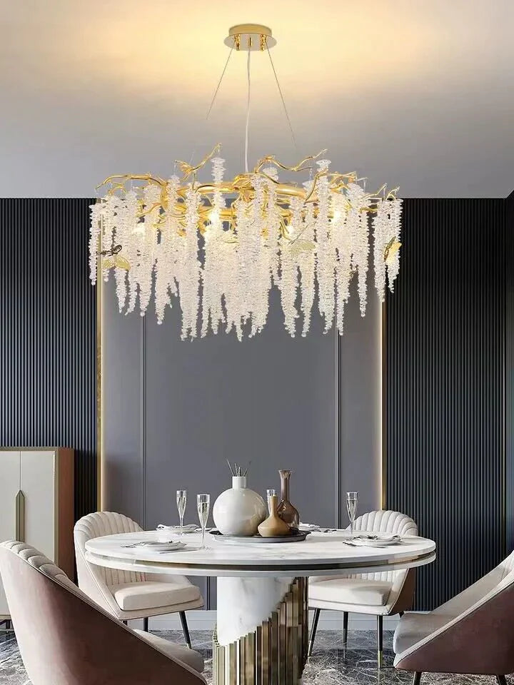 Olivialamps Linn White Willow Round Chandelier in gold/chrome