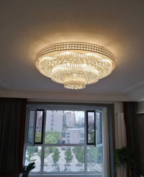 Olivialamps Oversized Modern Gold Round Tiered Crystal Flush Mount Chandelier for Large Living Room