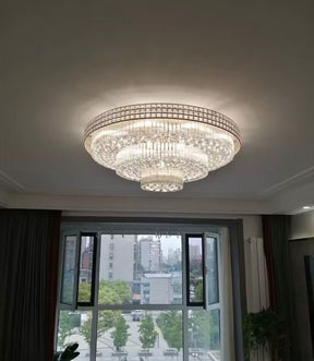 Olivialamps Oversized Modern Gold Round Tiered Crystal Flush Mount Chandelier for Large Living Room