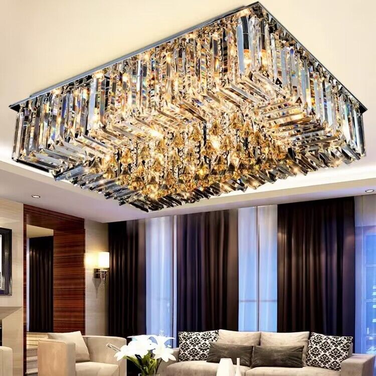 Olivialamps New Oversized Flush Mount Rectangle Crystal Chandelier For Living Room/Dining Room/Foyer/Hallway