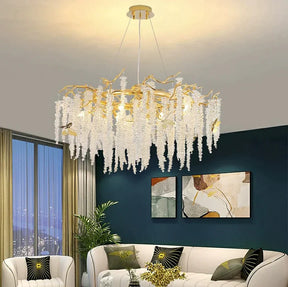 Olivialamps Linn White Willow Round Chandelier in gold/chrome