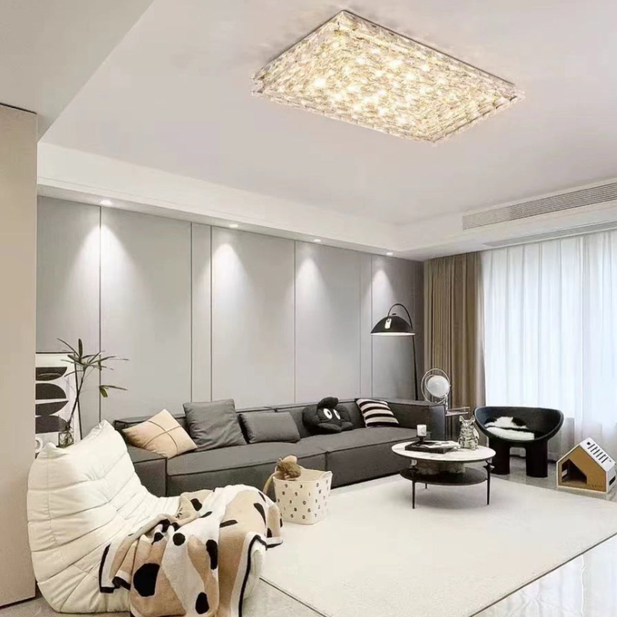 Olivialamps Oversized Rectangle Crystal Flush Mount Chandelier for Living Room/Bedroom